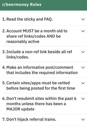 Beermoney Reddit channel rules
