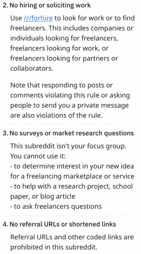 Freelance reddit channel rules