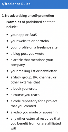 Freelance reddit channel rules