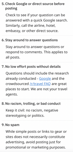 Travel channel reddit rules