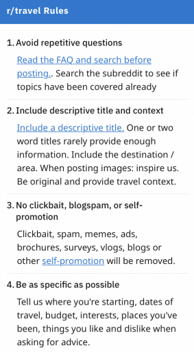 Travel Reddit channel rules