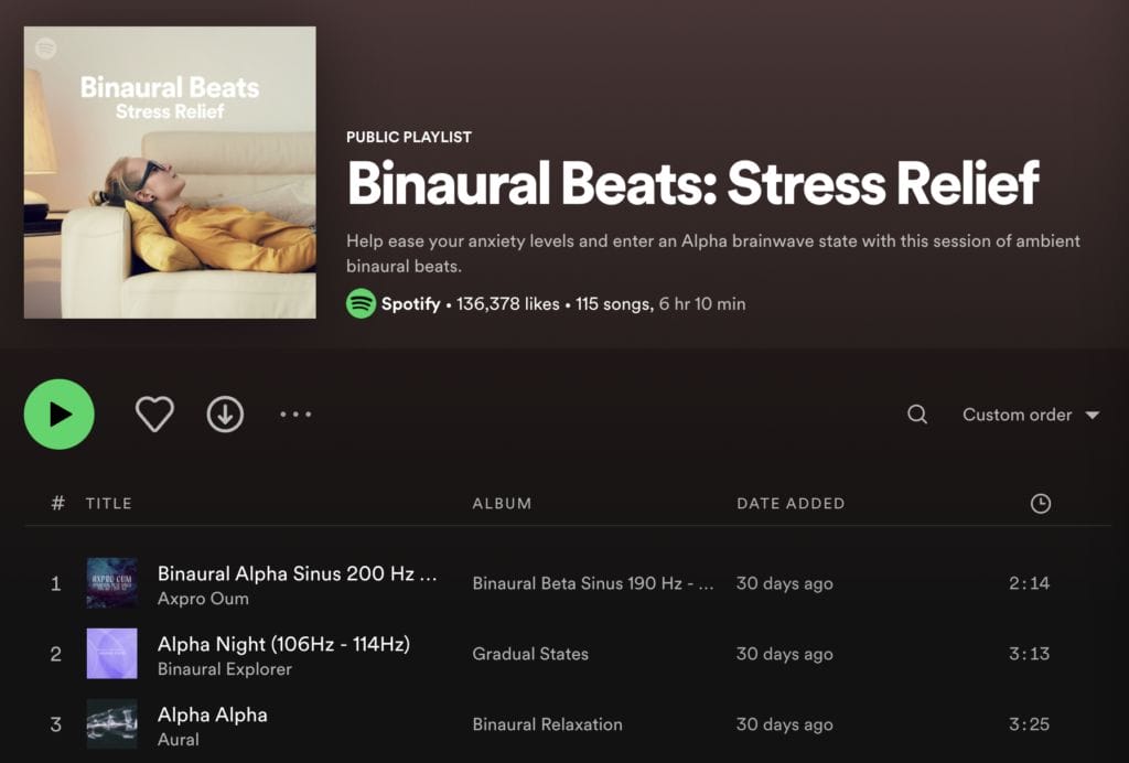 Binaural beats stress relief