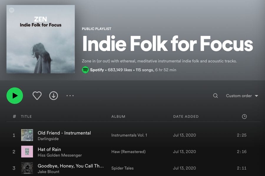 Indie folk for focus