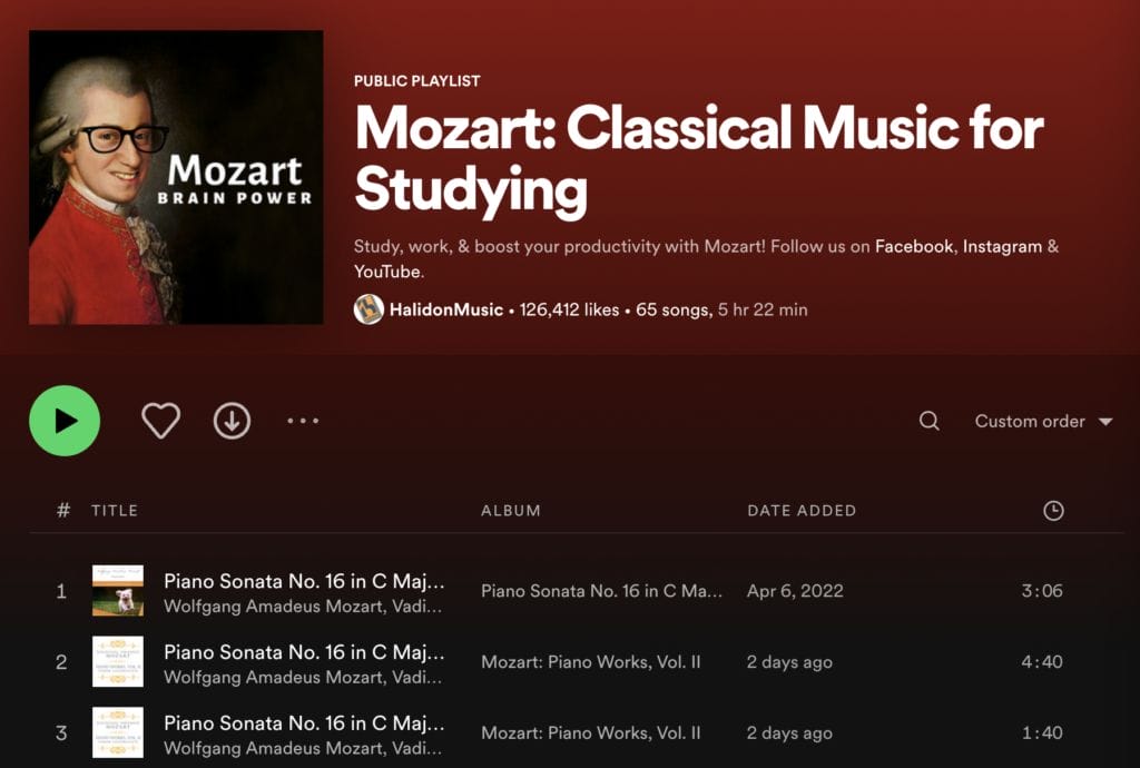 Mozart playlist
