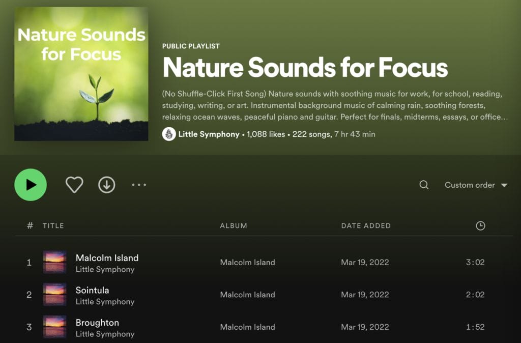 Nature sounds for focus