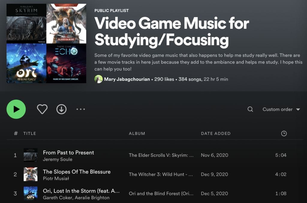 Video game music for studying 